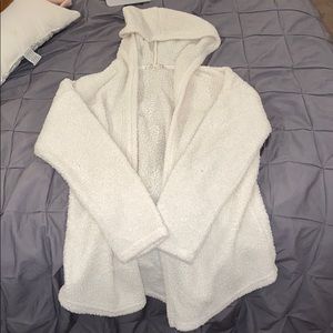 Cute white fuzzy Cover up with a hood!